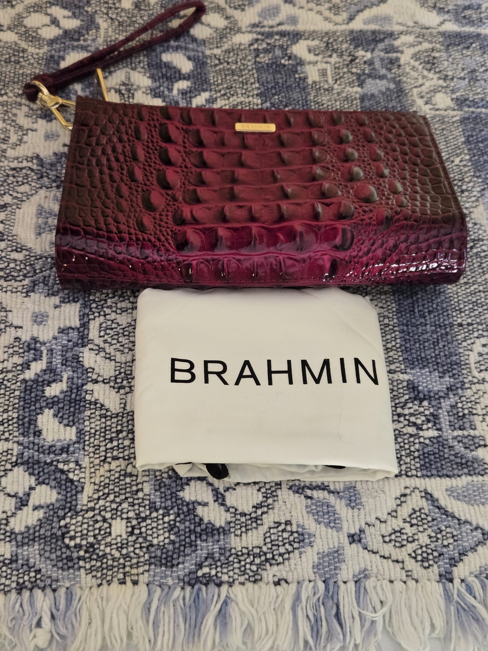 Brahmin Deep Magenta Ombre Croc-Embossed Leather Wristlet